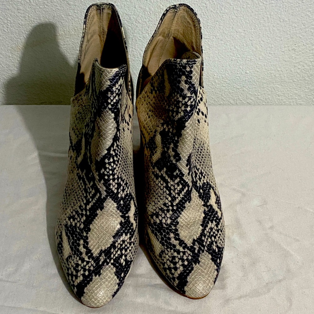 Steve Madden Block 3.5" Mid Heel Faux Snakeskin Ankle Boots, Cream, Black, Gray